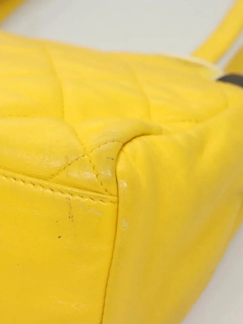 CHANEL Matelasse 2.55 Shoulder Bag Lamb Skin Yellow Silver CC Auth bs25489